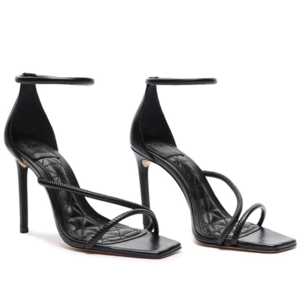 NWT SCHUTZ Gaiah Leather Strappy Heels Sandals Shoes Quilted Design Black Size 6 - Picture 3 of 15